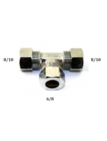 Gas tight reducing tee 6/8 to 8/10 and 8/10
