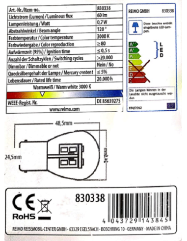 Ampoule led 12V BA15S Carbest pour veilleuse