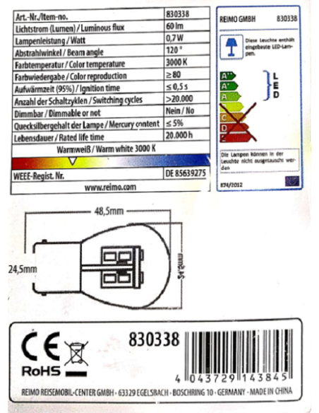 Lâmpada led Carbest 12V BA15S para luz piloto