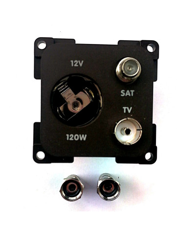 Toma de conexión interior 3 en 1. Satélite, 12v y TV Marrón
