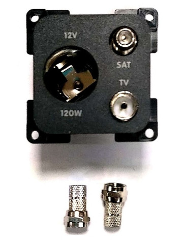 Innenanschlussdose 3 in 1. Sat, 12V und TV Dunkelgrau.