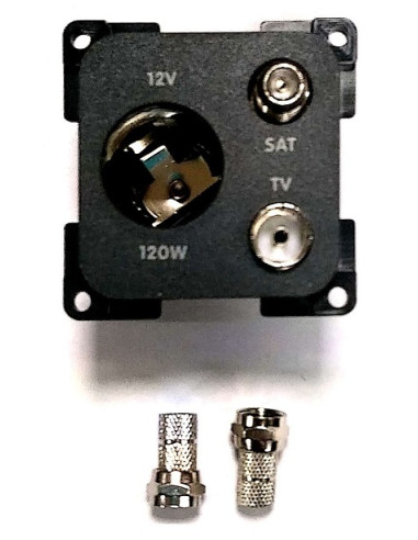 Indoor connection socket 3 in 1. Sat, 12V and TV Dark grey.