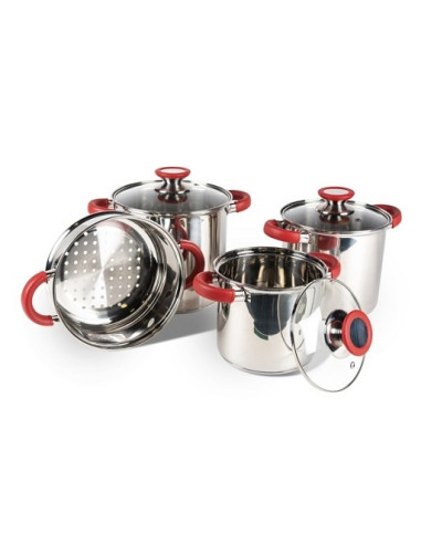 Juego 3 ollas y colador de cocina Space Saver Deluxe Kampa.