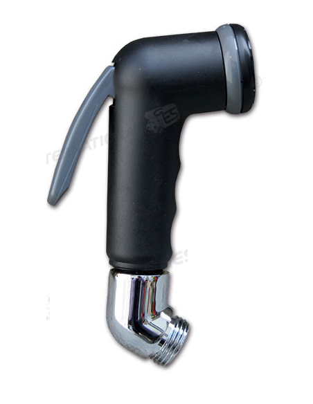 Robinet de douche à bouton poussoir avec prise mâle 1/2 noire.