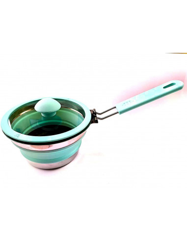 Cazo plegable de silicona con tapa de cristal