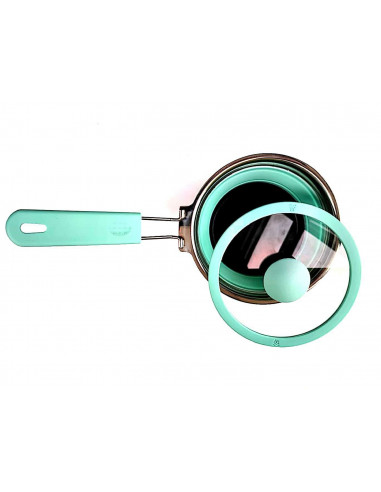 Cazo plegable de silicona con tapa de cristal