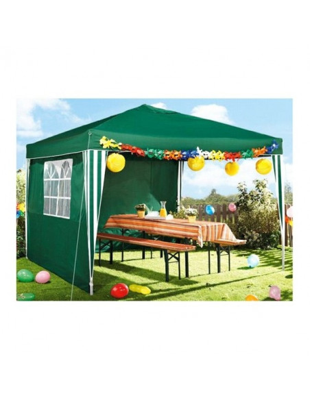 Carpa cenador plegable 3x3 metros con dos paredes laterales, ideal para exteriores. Carpa cenador plegable 3x3 metros con dos paredes laterales, ideal para exteriores.