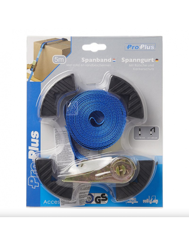 Blue lashing strap with lashing and edge protectors 5 meters
