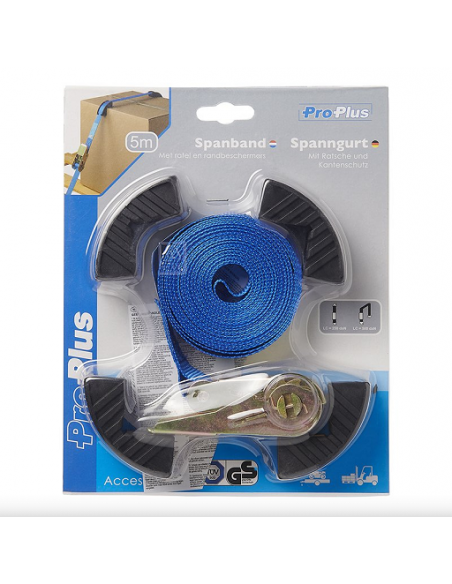 Blue lashing strap with lashing and edge protectors 5 meters