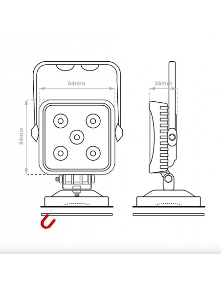 Led work lamp with magnet and 3 meters of 12V cable