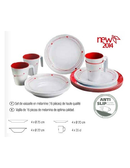 Vaisselle mélamine 16 pièces Brunner - Antidérapant
