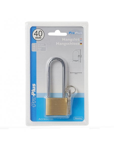 40 mm Vorhängeschloss aus Messing mit 75 mm langem Bügel