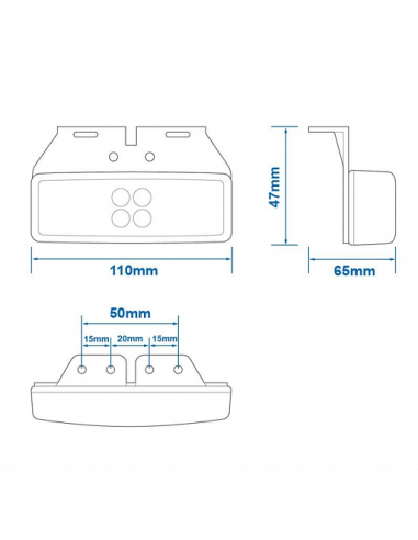 Red light for rear position 12/24V and 110x40mm LED with bracket