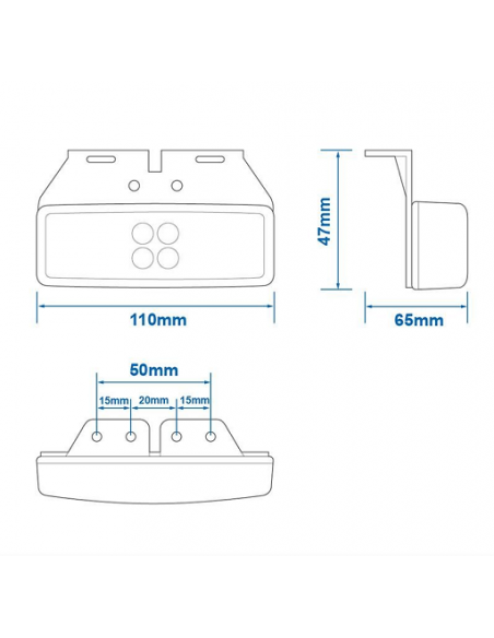Red light for rear position 12/24V and 110x40mm LED with bracket