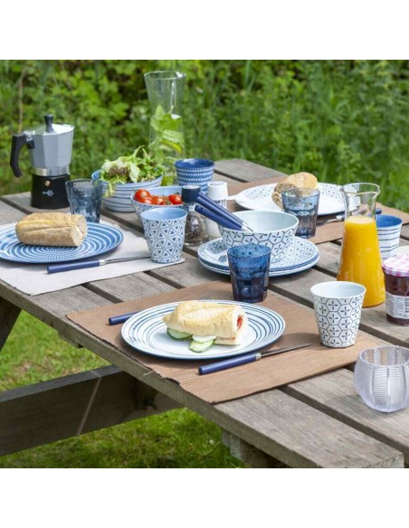 Set di stoviglie in melamina blu mix da 16 pezzi.Bo-Camp