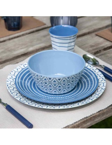 Mix Blue Melaminblaues 16-teiliges Geschirrset. Bo-Camp