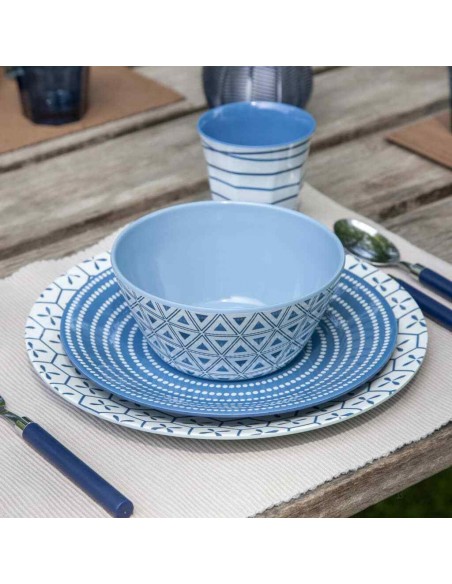 Set di stoviglie in melamina blu mix da 16 pezzi.Bo-Camp