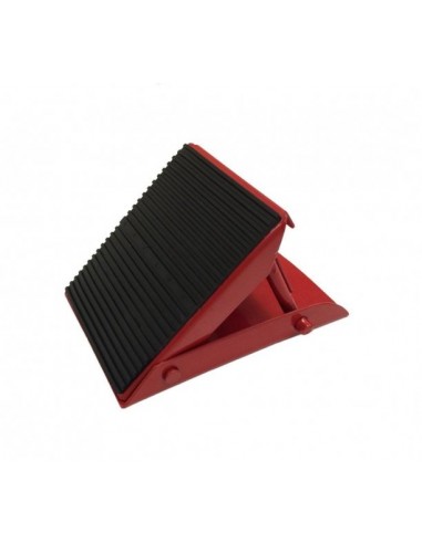 Red folding metal chock.