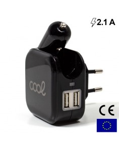 Cargador de móvil de 12v/220v con  2 X USB  2.1Amp