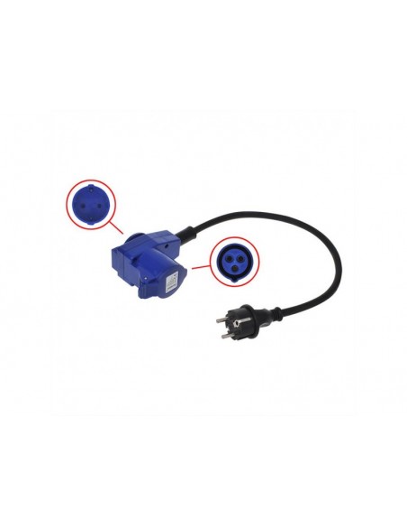 Cabo adaptador de 40 cm do conector Schuko ao conector angular CEE + conector Schuko