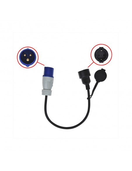 Enchufe macho Cetac a hembra schuko con Cable de 40 cm Enchufe macho Cetac a hembra schuko con Cable de 40 cm