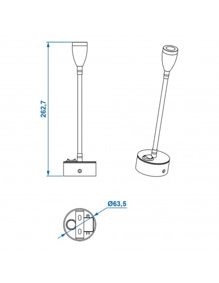 Lampara Foco 1 LED Flexibel 12V 120lm Ø 65x110-260 mm.