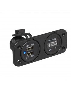 6-30V socket and embeddable voltmeter + 2 USB ports 2100mA