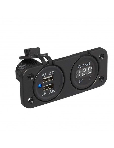 Tomada 6-30V e voltímetro embutido + 2 portas USB 2100mA