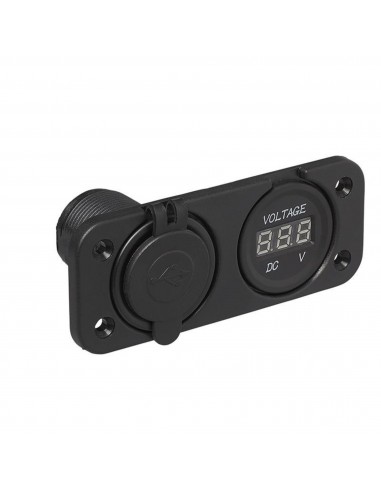 6-30V socket and embeddable voltmeter + 2 USB ports 2100mA