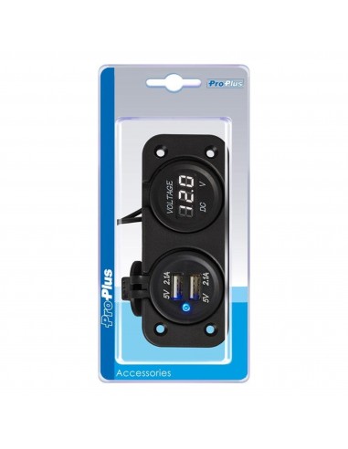 Enchufe y voltímetro de encastrar 6-30V + 2 puertos USB 2100mA