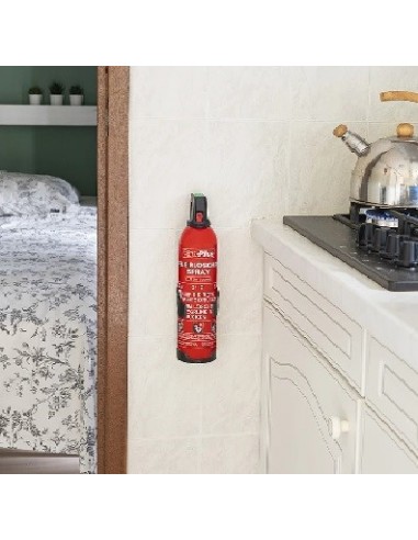 Wall support for 750 ml fire extinguisher.