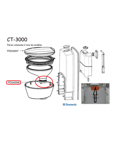 Joint d'extrémité de remplacement Dometic pour les toilettes de la série CT3000