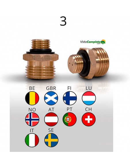 Adapter passend für Fremdgasflaschenregler: BE/GBR/FI/LU/NO/AT/PT/CH/IT/SE