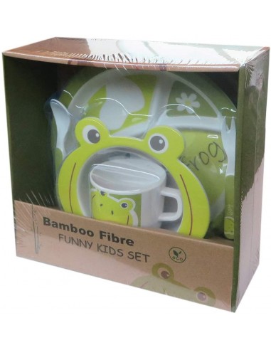 Utensílios de mesa infantil de design de sapo de bambu de 5 peças.