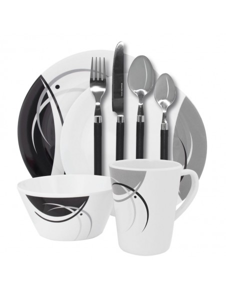 Vaisselle mélamine complète 8 pièces + couverts Napoli