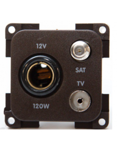 Toma de conexión interior 3 en 1. Satélite, 12v y TV Marrón