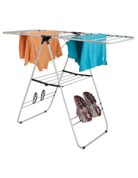 Corde à linge pliante avec étagère et profil pour chaussures