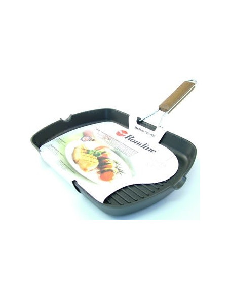 Non-stick grill pan with folding handle. Rondine