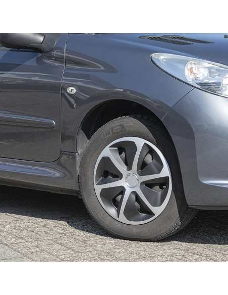 Tapacubos de ruedas Roco plateado/negro. 15 pulgadas. x2