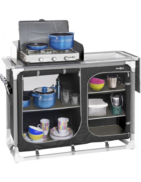 Kitchen cabinet with integrated folding sink. Brunner