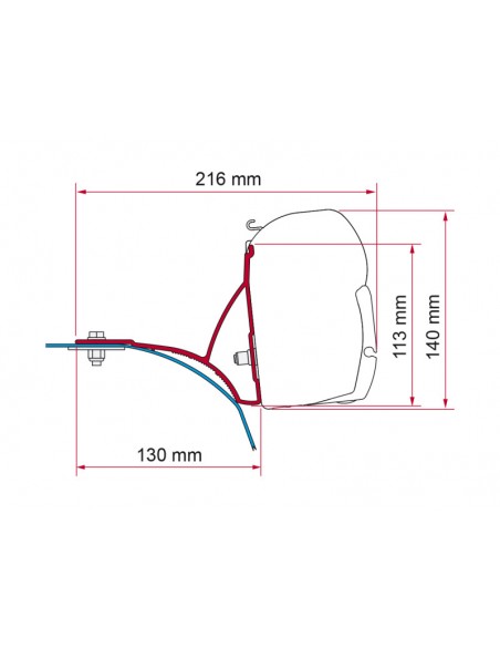 Adaptador de teto Fiat Ducato para toldo F45 / F70 (≥2006)