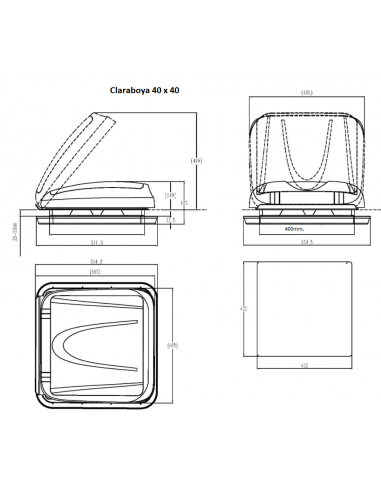 Skylight con soffitto aerodinamico 40 x 40 cm