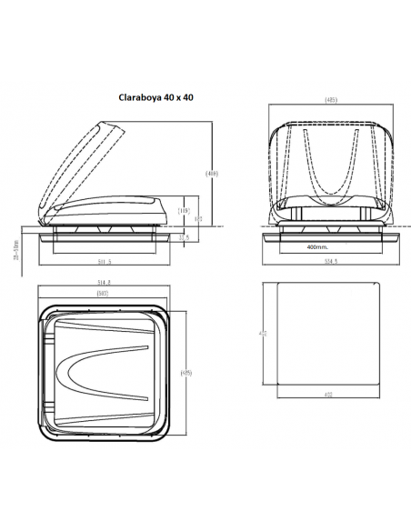 Skylight con soffitto aerodinamico 40 x 40 cm Skylight con soffitto aerodinamico 40 x 40 cm