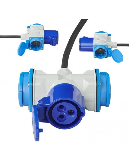 Adapter cable 150cm 3x1.5mm² from CEE plug to 2xSchuko + 1xCEE connector Adapter cable 150cm 3x1.5mm² from CEE plug to 2xSchuko + 1xCEE connector