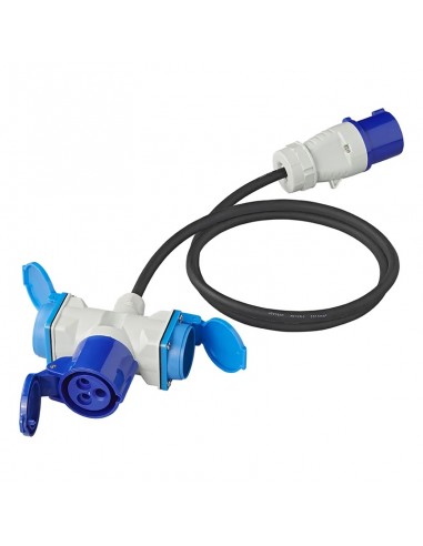 Adapter cable 150cm 3x1.5mm² from CEE plug to 2xSchuko + 1xCEE connector