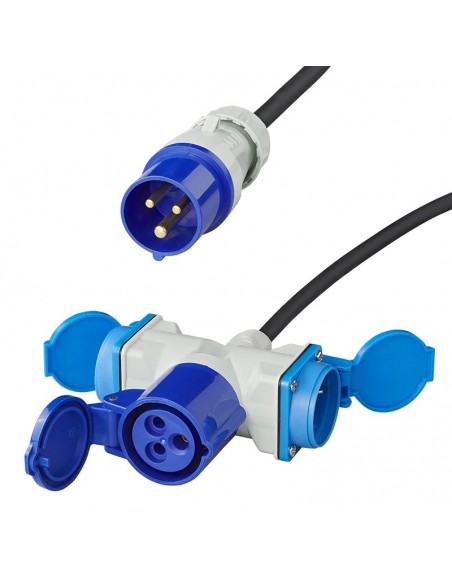 Câble adaptateur 150cm 3x1.5mm² de prise CEE vers 2xSchuko + 1xconnecteur CEE