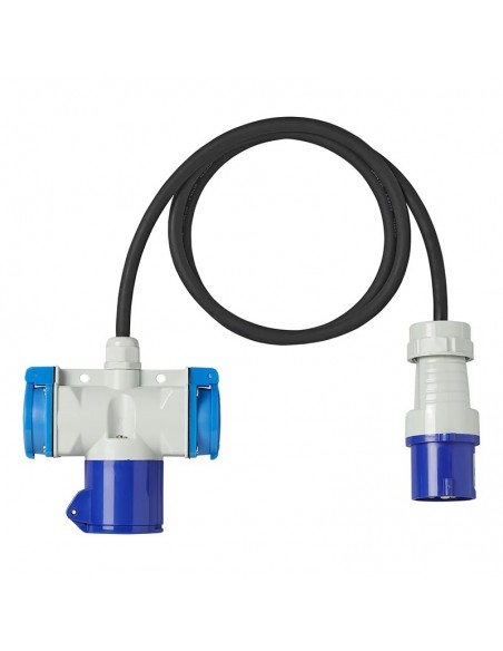 Câble adaptateur 150cm 3x1.5mm² de prise CEE vers 2xSchuko + 1xconnecteur CEE