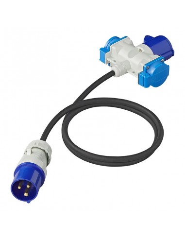 Câble adaptateur 150cm 3x1.5mm² de prise CEE vers 2xSchuko + 1xconnecteur CEE