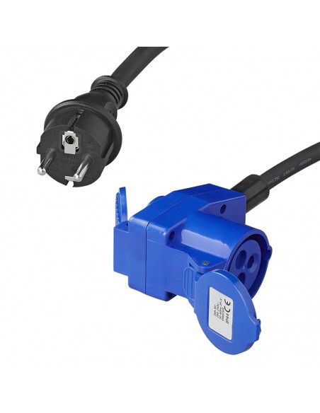 Cable adaptador de 150cm 3x2,5mm² desde el conector Schuko al conector angular CEE + conector Schuko ProPlus