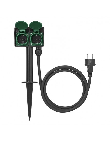 Tomada de jardim Schuko dupla com espigão 2m 3x1,5mm² ProPlus Tomada de jardim Schuko dupla com espigão 2m 3x1,5mm² ProPlus